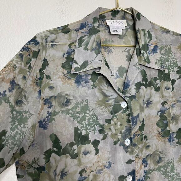 VINTAGE Tess Medium Y2K Silk Romantic Floral Sheer Pearl Buttons Ethereal Fairy - Picture 5 of 8